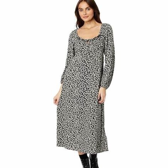 Billabong Dresses & Skirts - Billabong Better Days Midi Dress – Size L, Black & White Floral with Keyhole Tie